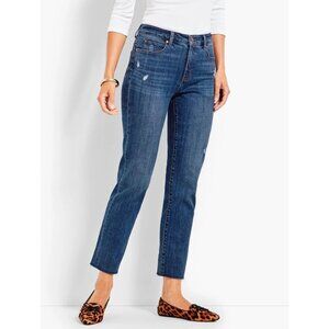 Talbots Flawless Slim Straight Leg Jeans 5 Pocket Frayed Hem Women's Size 6